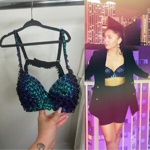 Sequin Bra Top in Blue and Green